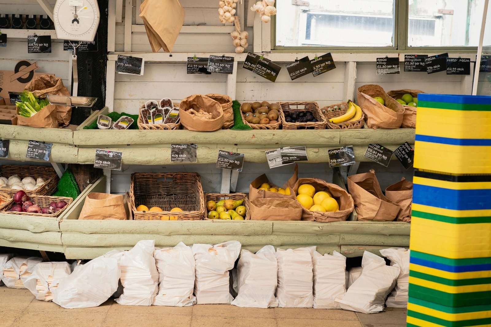 Baskets of fruit at a pick-your-own farm
