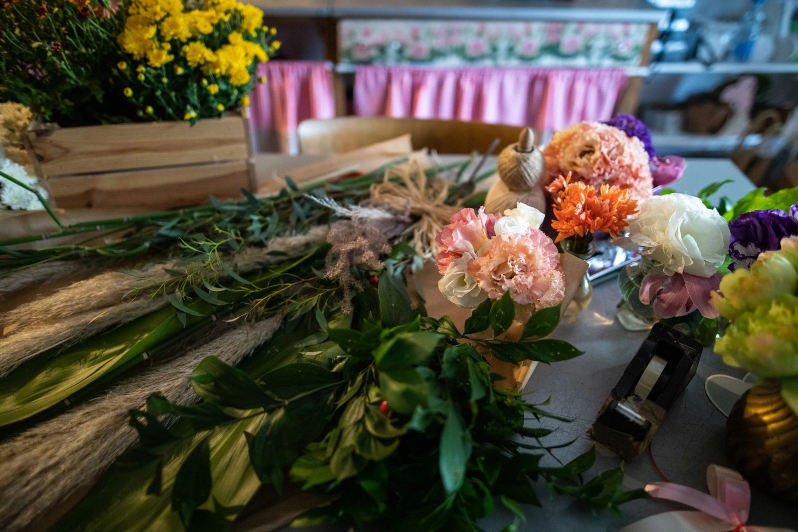Flower arrangements in a flower shop
