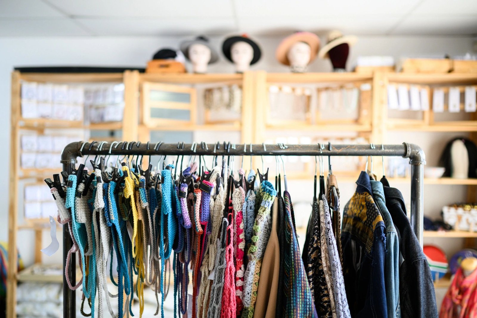 Colorful clothing rack in a boutique