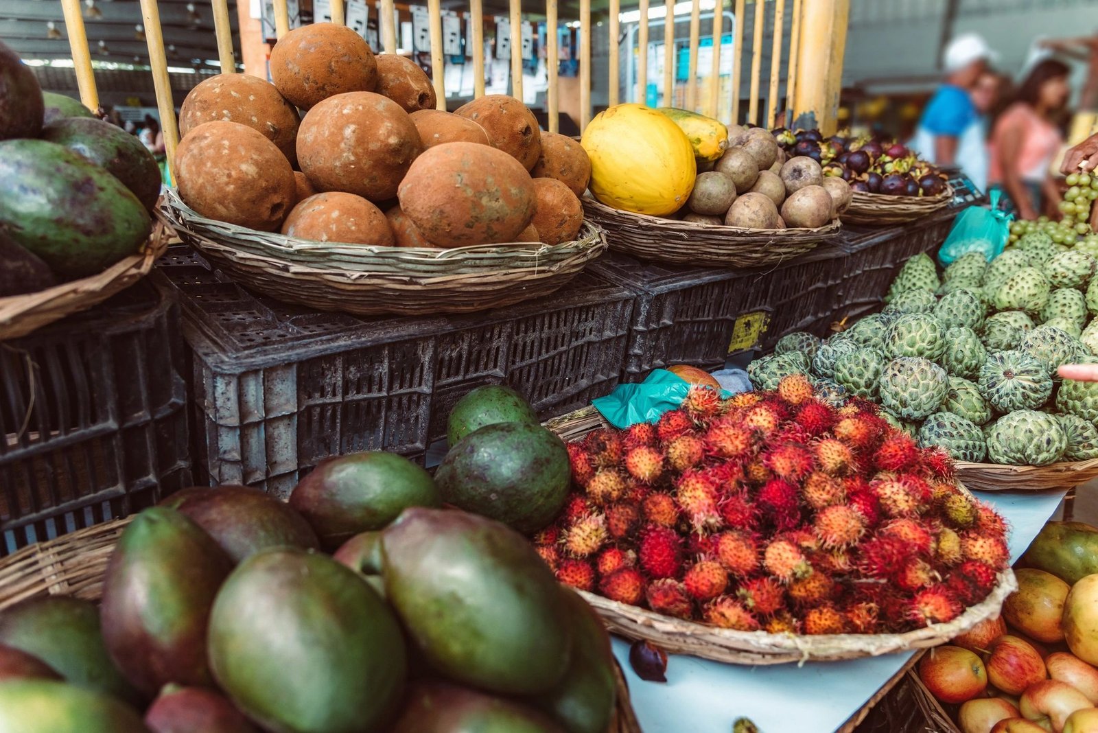 Fruit baskets at a market stall