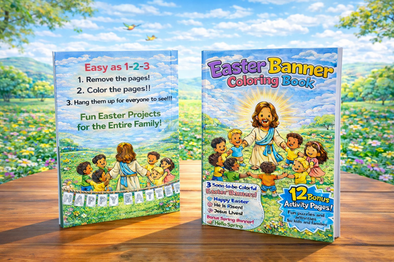 Easter Banner Coloring Book Front and Back Cover