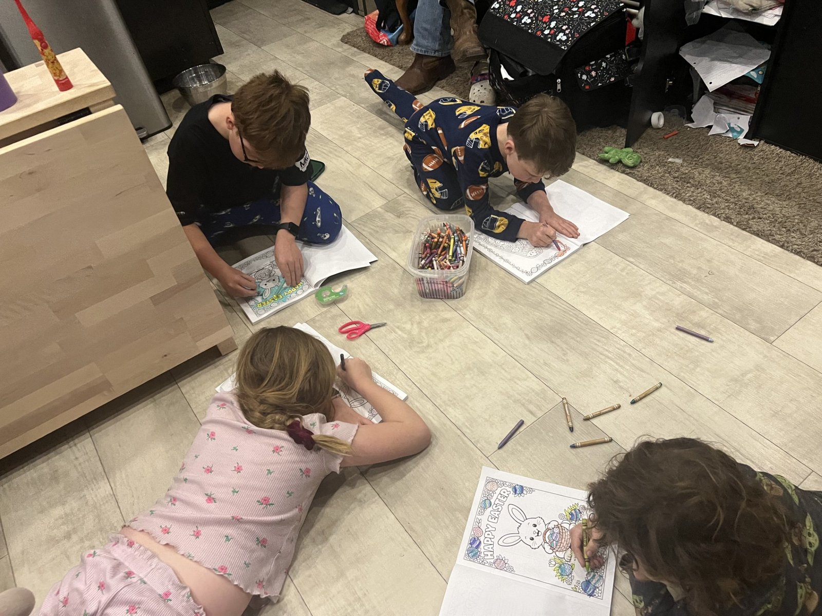 Four kids coloring
